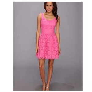 Lilly Pulitzer Calhoun Dress Pink Charleston Eyelet Floral Mini Size 10 Preppy